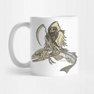 Dark Skeleton Knight with Fish Skeleton Vehicle in a Scary Night Mug